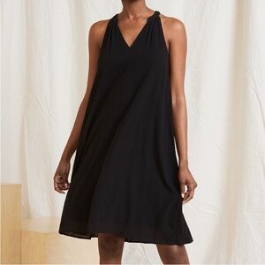 Garnet Hill Black Gauzy Cotton V-Neck Dress Size Small Lightweight Gauze Beachy
